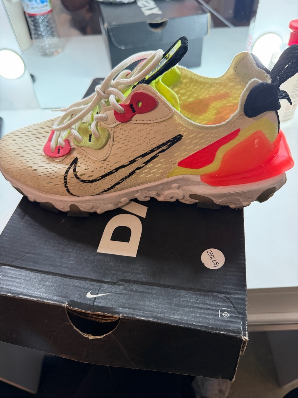 Women’s Nike' White and Neon React-Style Running Shoe